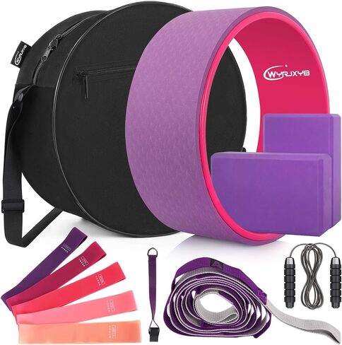 مجموعة عجلات اليوغا (11 في 1)، عجلة اليوغا الخلفية لآلام الظهر، مكعبات اليوغا 2 حزمة مع حزام، أشرطة المقاومة، حقيبة عجلة اليوغا، حبل القفز، ملحق اليوغا المثالي لتمتد وتحسين الانحناءات الخلفية in Kuwait