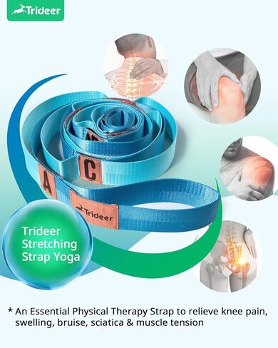 Trideer Stretching Strap with 10 Loops & Non-Elastic Yoga Strap for Stretching&Hamstring & Leg Stretch Strap for Physical Therapy, Flexibility- [Designed with Letters & Inspirational Remarks] in Kuwait