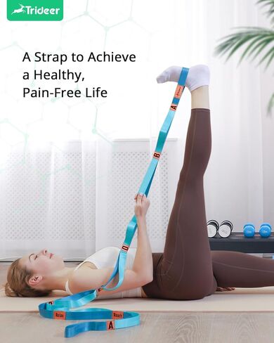 Trideer Stretching Strap with 10 Loops & Non-Elastic Yoga Strap for Stretching&Hamstring & Leg Stretch Strap for Physical Therapy, Flexibility- [Designed with Letters & Inspirational Remarks] in Kuwait