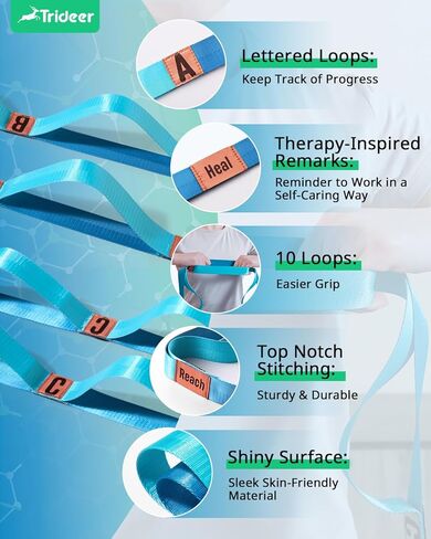 Trideer Stretching Strap with 10 Loops & Non-Elastic Yoga Strap for Stretching&Hamstring & Leg Stretch Strap for Physical Therapy, Flexibility- [Designed with Letters & Inspirational Remarks] in Kuwait