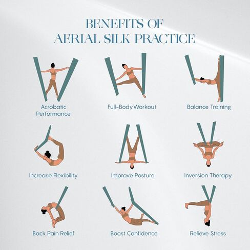 طقم حرير هوائي بطول 11 ياردة - حرير أرييل متين مع أجهزة ودوران ودليل - أرجوحة جوية لليوجا البهلوانية الطائرة وجميع المستويات (نقطة تزوير أرجوحة اليوجا الجوية تصل إلى 18 قدمًا) in Kuwait