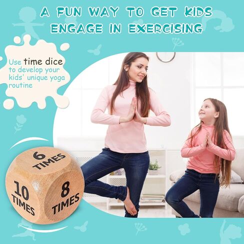 Garybank Kids Yoga Wooden Dice with Yoga Cards, Fun Exercise Dice for Kids Workout Equipment, Workout Dice Game for Kids Solo or Group, 12 Yoga Cards for Kids with Wooden Gift Boxes, Yoga for Kids in Kuwait