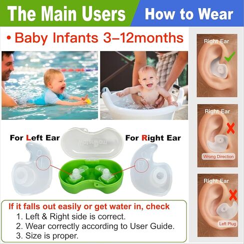 WaterDam Swimming Ear Plugs Great Waterproof Ultra Comfy Earplugs Prevent Swimmer's Ear (Size 0: Baby 0-1 Year (Orange)) in Kuwait