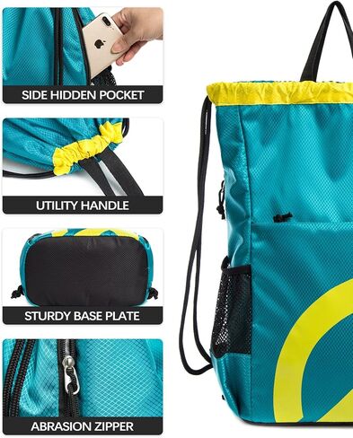 Drawstring Backpack for Men Women 15L Sport Gym Sackpack with Reflective Logo 2 Zipper Pockets 2 Water Bottle Mesh Pockets Waterproof Beach Cinch Backpack for Swim Workout Gear(RoseRed) in Saudi Arabia