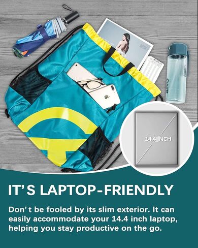Drawstring Backpack for Men Women 15L Sport Gym Sackpack with Reflective Logo 2 Zipper Pockets 2 Water Bottle Mesh Pockets Waterproof Beach Cinch Backpack for Swim Workout Gear(RoseRed) in Saudi Arabia
