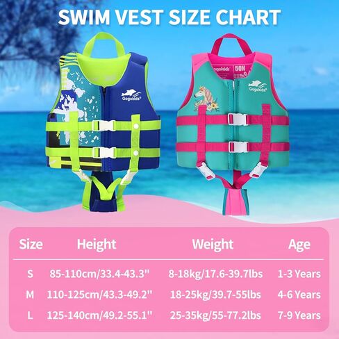 سترة سباحة للأطفال الصغار من Gogokids، سترة عائمة للأطفال بوزن 20-30-40-50 رطلًا للفتيات والفتيان، عوامات سباحة مع حزام أمان قابل للتعديل، للأطفال من عمر 2-9 سنوات in Kuwait