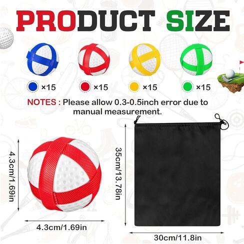 60 قطعة من كرات الجولف اللزجة للوحة رمي السهام القماشية، وكرات خطاف وحلقة لرمي السهام، ملحقات ألعاب كرات رياضية آمنة مع حقيبة تخزين للبالغين والمراهقين في الأماكن المغلقة وألعاب الحفلات الخارجية، 4 ألوان in Kuwait