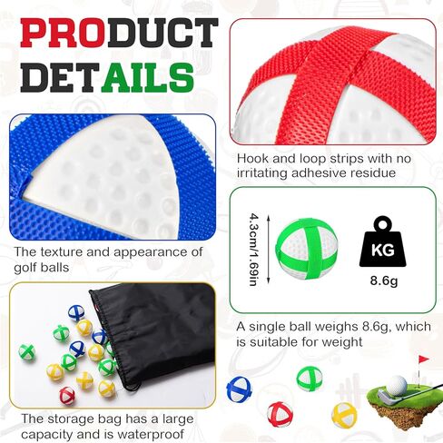 60 قطعة من كرات الجولف اللزجة للوحة رمي السهام القماشية، وكرات خطاف وحلقة لرمي السهام، ملحقات ألعاب كرات رياضية آمنة مع حقيبة تخزين للبالغين والمراهقين في الأماكن المغلقة وألعاب الحفلات الخارجية، 4 ألوان in Kuwait