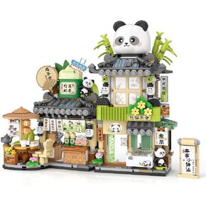 City Tea House Building Blocks Set, Openable Panda Construction Tea Shop Building Toys for Boys Girls Age 8+, 860pcs Mini Bricks