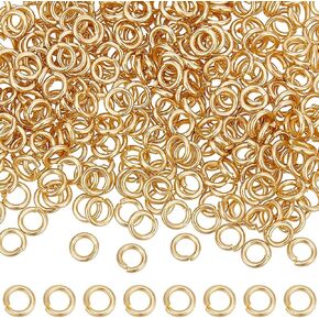 Beebeecraft 1 Box 400Pcs 5mm Open Jump Rings 24K Gold Plated Stainless Steel Single Loop Small Circle Frames Key Chain Links Connector Rings for Bracelet Necklace Jewelry Making