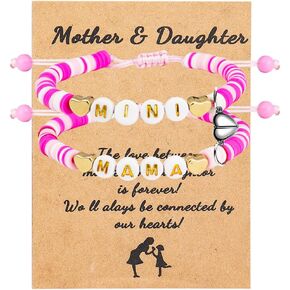COLORFUL BLING 2Pcs Heishi Ploymer Clay MINI MAMA Beads Adjustable Strand Bracelets With Meaningful Card Inspirational Mother’s Day Love for Women