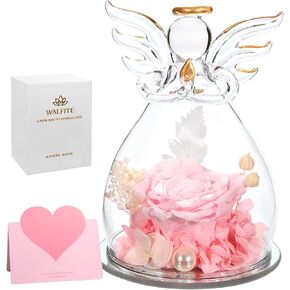 Angel Rose,Flowers for delivery Prime,Glass Angel Gifts for Women Her Grandma Mom,Unique Gifts Valentine Mothers Day Birthday Thanksgiving Gift with Gift Box and Greeting Card