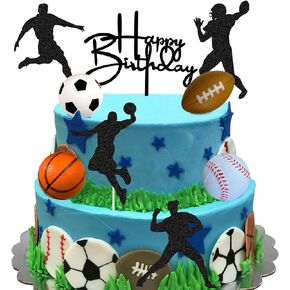 9PCS Sports Cake Topper Sports Birthday Decoration with Basketball Soccer Football Baseball for Sports Themed Birthday Party (Sports)