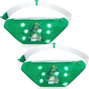 Abbylike 2 Pcs Christmas Fanny Pack Santa Claus Waist Pack with Drink Holder Light up Christmas Tree Glow Waist Pack Funny Christmas Red Green Pack Gifts for Adults Xmas Festival Party