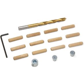 WEN JN014D 1/4-Inch Wooden Doweling Kit with Drill Bit, Stop Collar, and Fluted Birch Wood Dowels