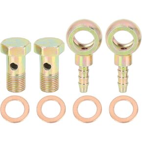 X AUTOHAUX 2 Sets 10mm Banjo Hose Barb Bolt Fittings Banjo Bolt Washer Bronze Tone Metal for Motorcycle Car