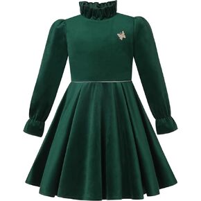 Pettigirl Girl Vintage Christmas Winter Green Long Sleeve Clothing Toddler Kids Elegant Beautiful Festival Midi Dresses