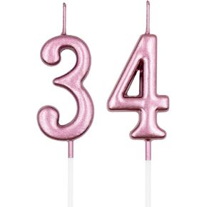 34th & 43rd Birthday Candles, Blue Number 34 43 Candle for Cake, Happy Birthday Cake Topper Decoration for Birthday Anniversary Celebration Party Supplies
