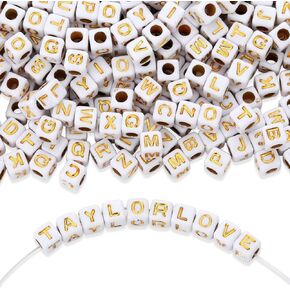 LAIDANLA 1500PCS Acrylic Letter Beads Alphabet Black Letters White Cube Bead 6×6mm for Jewelry Bracelets Necklaces Key Chains Making