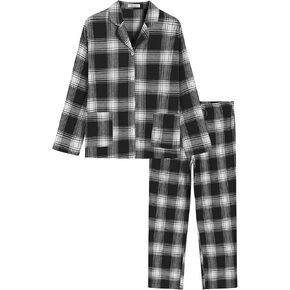 Latuza Women's Petite Cotton Flannel Pajama Set Petite Size Button Up PJs