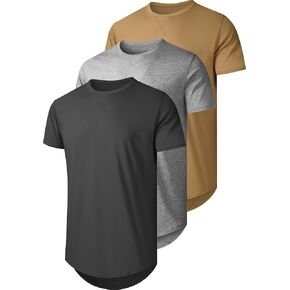 3 Pack Mens t-Shirts 100 Cotton Longline T Shirts Crewneck Long Drop Cut Basic Casual Tee Shirt