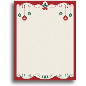 Red & Green Christmas Bulbs Holiday Stationery Paper - 80 Sheets