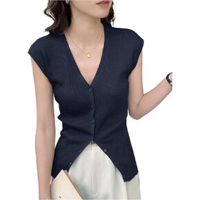 Women's Cardigan Sweater Vest Tops Cap Sleeve V Neck Button Down Tank Tops Knit Fall Outfits 2024
