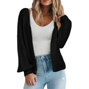 EVALESS Womens Cropped Chunky Cardigans Sweaters Trendy Lightweight Long Sleeve Checkered Knit Open Front Button Tops Outfits