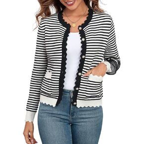 ZAFUL Women's Cardigan Sweaters 2024 Casual Long Sleeve Open Front Button Down Tweed Knit Cardigans Fall Jackets Outerwear