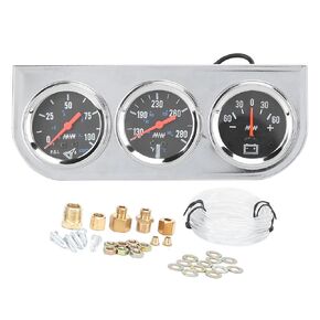 Triple Gauge Kit 3 in 1 2in Triple Gauge Set, Water Temp Oil Pressure Gauge High Solid Metal AMP Meter Gauge for 12V Car Boat Truck, 3 in 1 Car Meter Auto Gauge