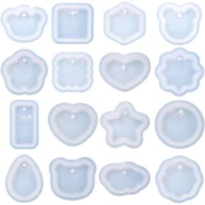 16pcs Variety Pendant Silicone Molds,Geometric Molds with Hanging Hole, Craft Making DIY,Jewelry UV Resin Mold, Necklace Keychain Molds for Epoxy Resin