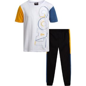 Boys' Pants Set - 2 Piece Short Sleeve T-Shirt and Fleece Jogger Sweatpants with Pockets (8-18)