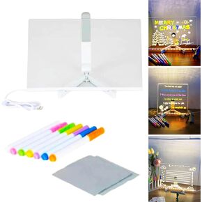 لوحة مسح جافة مضيئة مقاس 11.8 × 7.9 بوصة مع حامل كمذكرة متوهجة ولوحة رسائل LED ولوحة زجاجية ولوحة بيضاء مع 7 أقلام لوحة مسح جافة من الأكريليك مع ضوء للمدرسة والمنزل in Kuwait