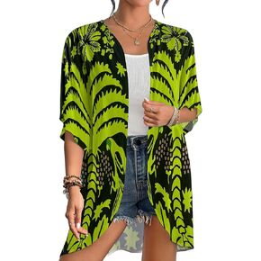 Bsubseach Women’s Kimono Swimsuit Coverup Boho Floral Print Cardigan Half Sleeve Beach Bathing Suit Cover Up Loose Tops