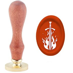 CRASPIRE Sword Wax Seal Stamp Fire Sealing Wax Stamps Oval Retro Vintage Removable Brass Stamp Head with Wood Handle for Wedding Invitations Halloween Christmas Thanksgiving Gift Packing
