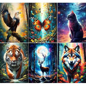 UiSdfuy 6 Pack Animal Diamond Art Kits for Adults, Diamond Art for Adults and Beginner,Full Drill Diamond Dots Painting,Cat Dog Tiger Owl Wall Decor(11.8x15.7 in) (Animal)