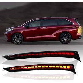 Red Lens Rear Fog Bumper LED Brake Tail Sequential Flash Singal Lights Lamp 3 in 1 Replacement Compatible with 2021 2022 2023 Toyota Sienna LE XLE XSE Limited