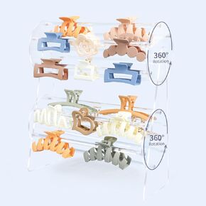 Acrylic Headband Holder Claw Clip Organizer,360-Degree Rotating Hair Clip Holder Clear Headband Organizer Hair Hoop Dispaly Stand Hair Accessories Organizer Storage for Women and Girls