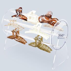 Acrylic Headband Holder Claw Clip Organizer,360-Degree Rotating Hair Clip Holder Clear Headband Organizer Hair Hoop Dispaly Stand Hair Accessories Organizer Storage for Women and Girls