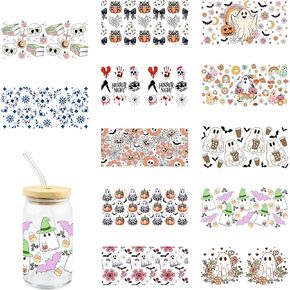 Snowflake Candy Cane uvdtf Stickers for Cups 12pcs UV DTF Cup Wraps for Christmas Cookies Cow Dogs Rub on Transfer Decals Poinsettia Christmas Tree for DIY Wood Crafts