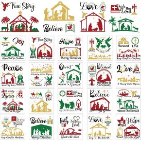 20 ورقة فرك ميلاد عيد الميلاد على النقل للحرف اليدوية والأثاث، مشهد ميلاد عيد الميلاد فرك ديني على ملصقات النقل، اقتباس تحفيزي فرك على الشارات للمنزل DIY Craft، 5.9 × 5.9 بوصة in Kuwait