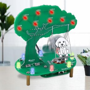 مشروع لحام سوينغ، ICSTATION طقم لحام سوينغ الكهرومغناطيسي DIY شجرة سوينغ الكلب مع أضواء LED RGB مجموعة ممارسة اللحام للمبتدئين تعليم العلوم والتكنولوجيا والهندسة والرياضيات زخرفة مكتب الهدايا الإبداعية