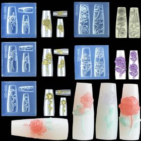 5Pcs Rose Nail Art Decorations Resin Mold 3D Flower Embossed Stencils Silicone Mold Floral Carving Mold Pendant Jewelry Making Tools DIY Crystal Design Nail Art Party Handmade Craft