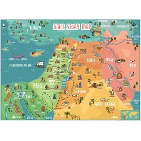 Bible Story Map Poster – Double-Sided (27" x 37") Christian History & Art for Home, Church, or Sunday School – Includes Blank Side for Educational Games & Memory Activities