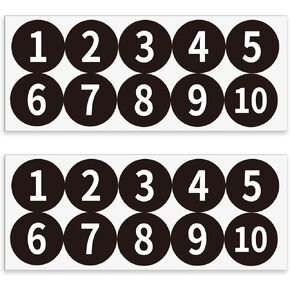 20 PCS Self Adhesive Number Stickers 1-10, 1.6 in Black Anti-Fading Waterproof Vinyl Circle Number Sticker Plastic Consecutive Small Number Stickers for Machine and Fitness Equipment Locker