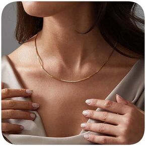 Italian Diamond Cut Box Chain Necklace for Women Men 1 1.5 2 3 mm 14K Gold Plated Sturdy Brass Plain Chain Flexible Wear Alone or Stacked Jewelry Gifts Unisex Size 16/18 / 20/22 Inches