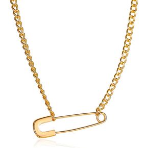 Safety Pin Necklace for Women Sparkling Crystal Dainty 18K Gold Plated Necklace Simple Safety Pin Pendant Link Chain Necklace Trendy Cute Gold Necklaces Jewelry