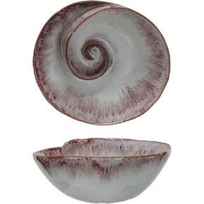 Bloomingville Nautilus Essence Stoneware Bowl, White and Berry Color