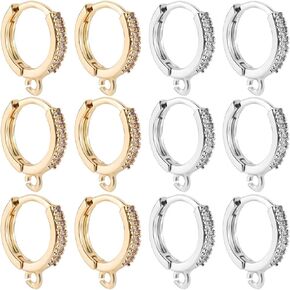 Beebeecraft 1 Box 6 Pairs Huggie Hoop Earring Findings Cubic Zirconia Brass Round Leverback Earring Hooks with Loop French Earwires for DIY Earring Making