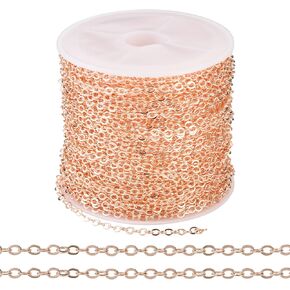 Cheriswelry 32.81Feet/10m Rose Gold Twisted Link Chain Brass Coated Iron Chain Curb Extender Chain 2.5x2x0.3mm for DIY Necklace Choker Bracelet Jewelry Making Mother’s Day Decor